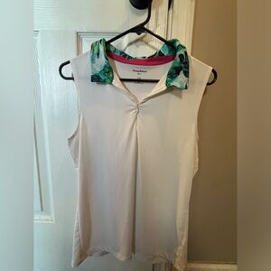 Sleeveless White Top with Floral Collar